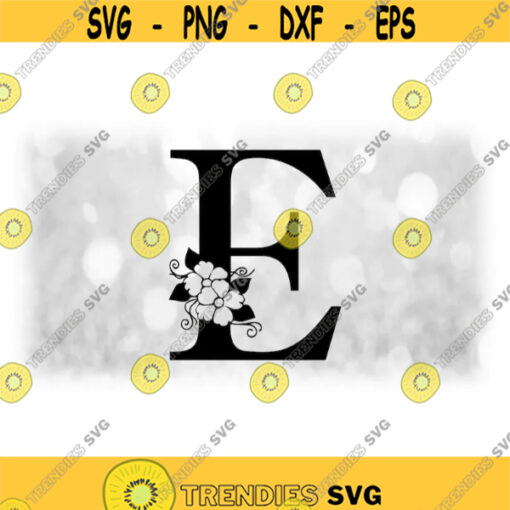 Word Clipart Black Formal Capital Letter E with Floral Flower Accents Change Color w Your Own Software Digital Download SVG PNG Design 1724