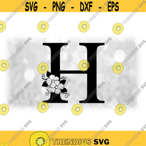 Word Clipart Black Formal Capital Letter H with Floral Flower Accents Change Color w Your Own Software Digital Download SVG PNG Design 1744