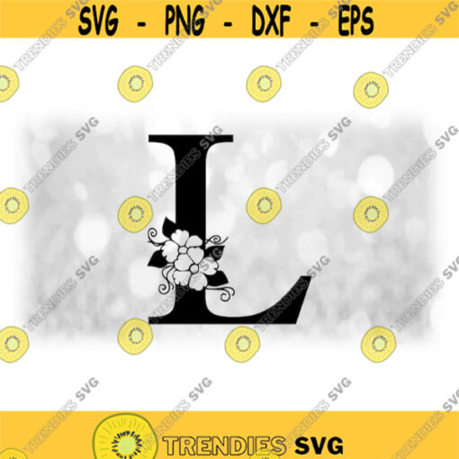 Word Clipart Black Formal Capital Letter L with Floral Flower Accents Change Color w Your Own Software Digital Download SVG PNG Design 1727