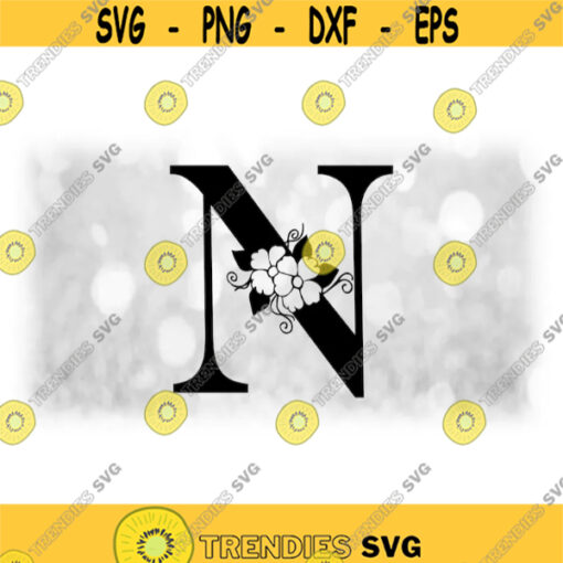 Word Clipart Black Formal Capital Letter N with Floral Flower Accents Change Color w Your Own Software Digital Download SVG PNG Design 1739