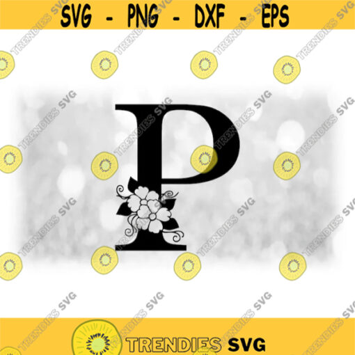 Word Clipart Black Formal Capital Letter P with Floral Flower Accents Change Color w Your Own Software Digital Download SVG PNG Design 1748