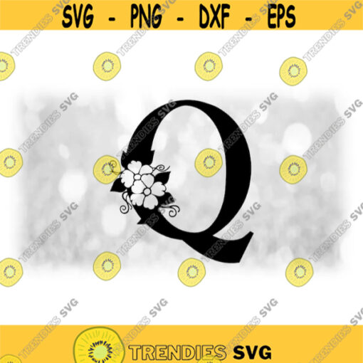 Word Clipart Black Formal Capital Letter Q with Floral Flower Accents Change Color w Your Own Software Digital Download SVG PNG Design 1747