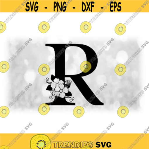 Word Clipart Black Formal Capital Letter R with Floral Flower Accents Change Color w Your Own Software Digital Download SVG PNG Design 1754