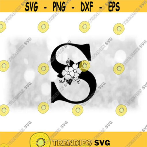 Word Clipart Black Formal Capital Letter S with Floral Flower Accents Change Color w Your Own Software Digital Download SVG PNG Design 1753