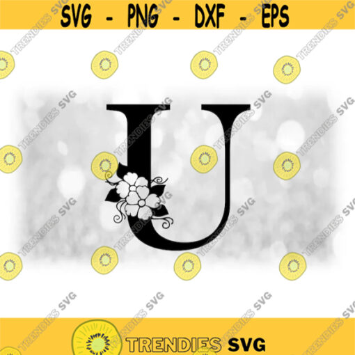 Word Clipart Black Formal Capital Letter U with Floral Flower Accents Change Color w Your Own Software Digital Download SVG PNG Design 1776