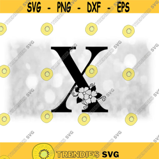 Word Clipart Black Formal Capital Letter X with Floral Flower Accents Change Color w Your Own Software Digital Download SVG PNG Design 1782