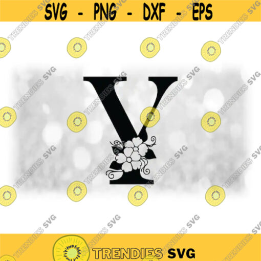 Word Clipart Black Formal Capital Letter Y with Floral Flower Accents Change Color w Your Own Software Digital Download SVG PNG Design 1808