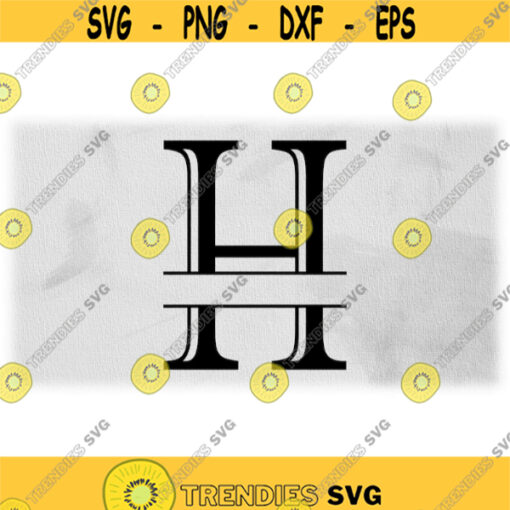 Word Clipart Black Formal Etched Colonial Style Capital Initial or Monogram Split Letter H for Adding Name Digital Download SVG PNG Design 587