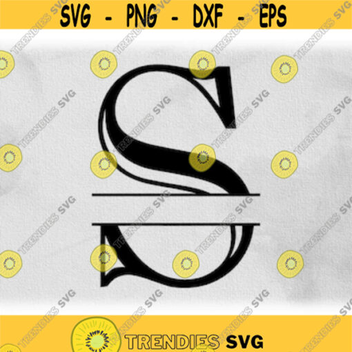 Word Clipart Black Formal Etched Colonial Style Capital Initial or Monogram Split Letter S for Adding Name Digital Download SVG PNG Design 379