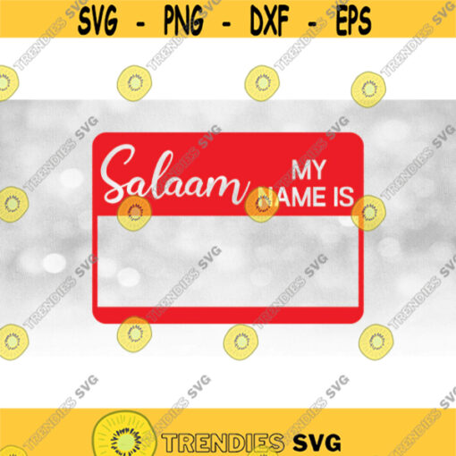 Word Clipart Red Show Through Name Badge with Words Salaam My Name Is in Script and Print Lettering Digital Download SVG PNG Design 657