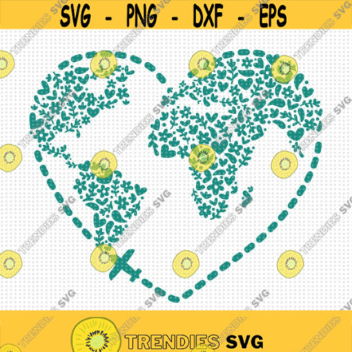 World Travel Heart SVG Floral World Svg World Traveler Svg Adventure Svg Vacation Svg Journey Svg Around the Globe Svg Airplane Svg Design 178
