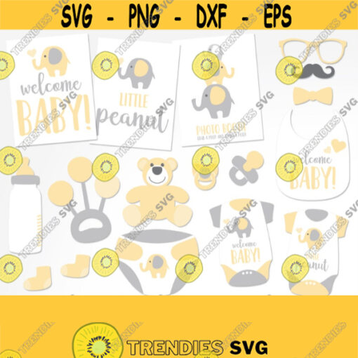 Yellow Elephant Photo Booth Props SVG. Baby Photo Props Vector Cut Files eps dxf. Printable Baby Shower Selfie Station Accessories Clipart Design 509