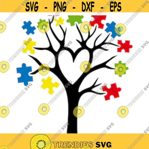 autism puzzle tree love autism awareness themed svg and png digital cut file Design 40