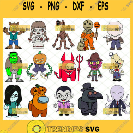 baby chibi halloween characters svg bundle color version