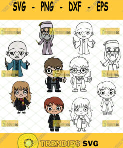 Baby Chibi Harry Potter Characters Svg Bundle Outline And Color Svg Cut Files Svg Clipart Silhou