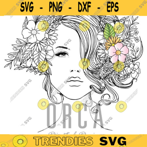 beautiful girl with flowers coloring page PDF JPG Digital download 112