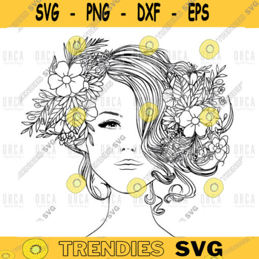 beautiful girl with flowers svg png Digital download 108