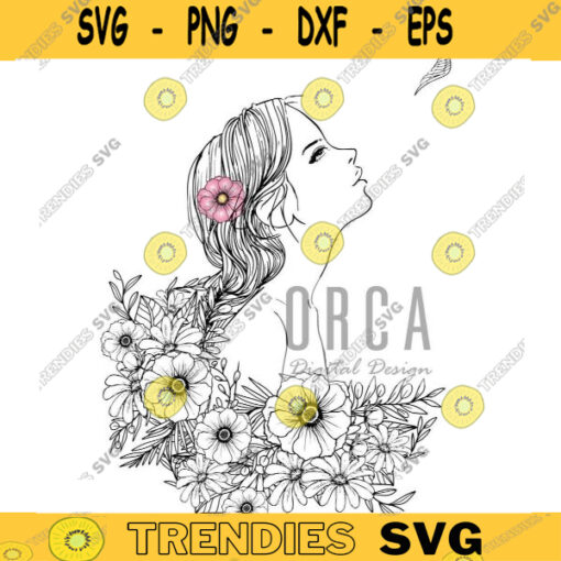 beautiful woman with flowers coloring page PDF JPG Digital download 272