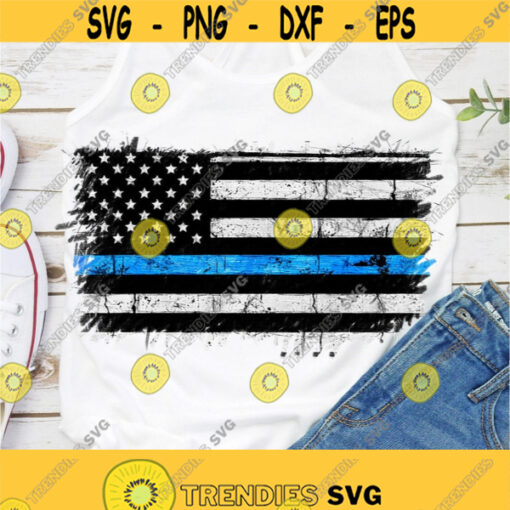 distressed thin blue line flag sublimation designs back the blue flag for print police flag png files and digital download iron on Design 154