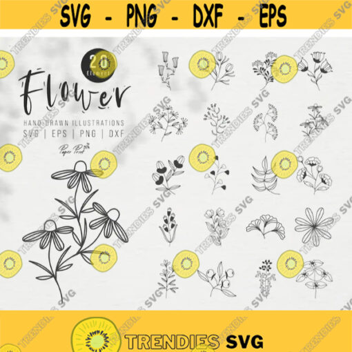 flower bundle svg floral svg wildflower svg svg files for cricut botanical svg flower clipart line drawing svg Png Dxf Cut files Design 157
