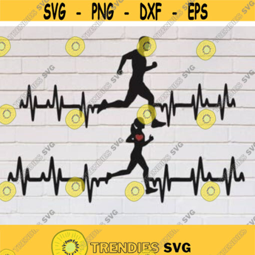 heartbeat woman and man runner svg files svg for cricut print track and field svg marathon svg 5k svg iron on SVG DXF eps png Design 12