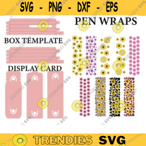 sunflower glitter pen wraps svg glitter pen leopard warp Glitter Pen patterns svg Pen Box Template Pen Packaging pen display card pen copy
