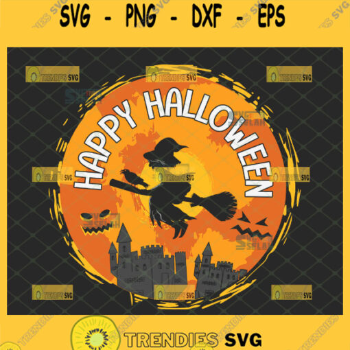 witch flying happy halloween svg